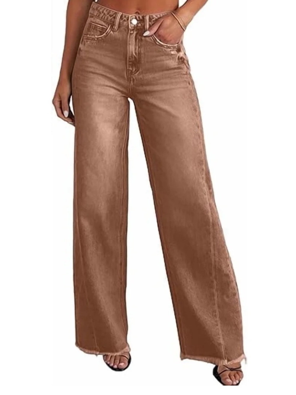 NEW Prerty Garden Wide Leg High Rise Stretchy Trendy Raw Hem Denim Palazzo Pant